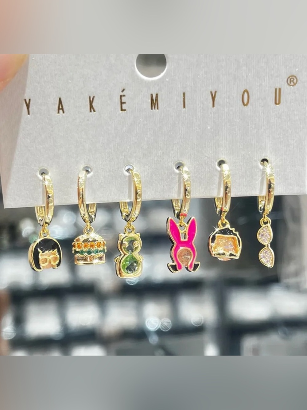 14K Gold Disney Bob’s Burgers Inspired Theme Huggie Hoop Earring Set Mismatch